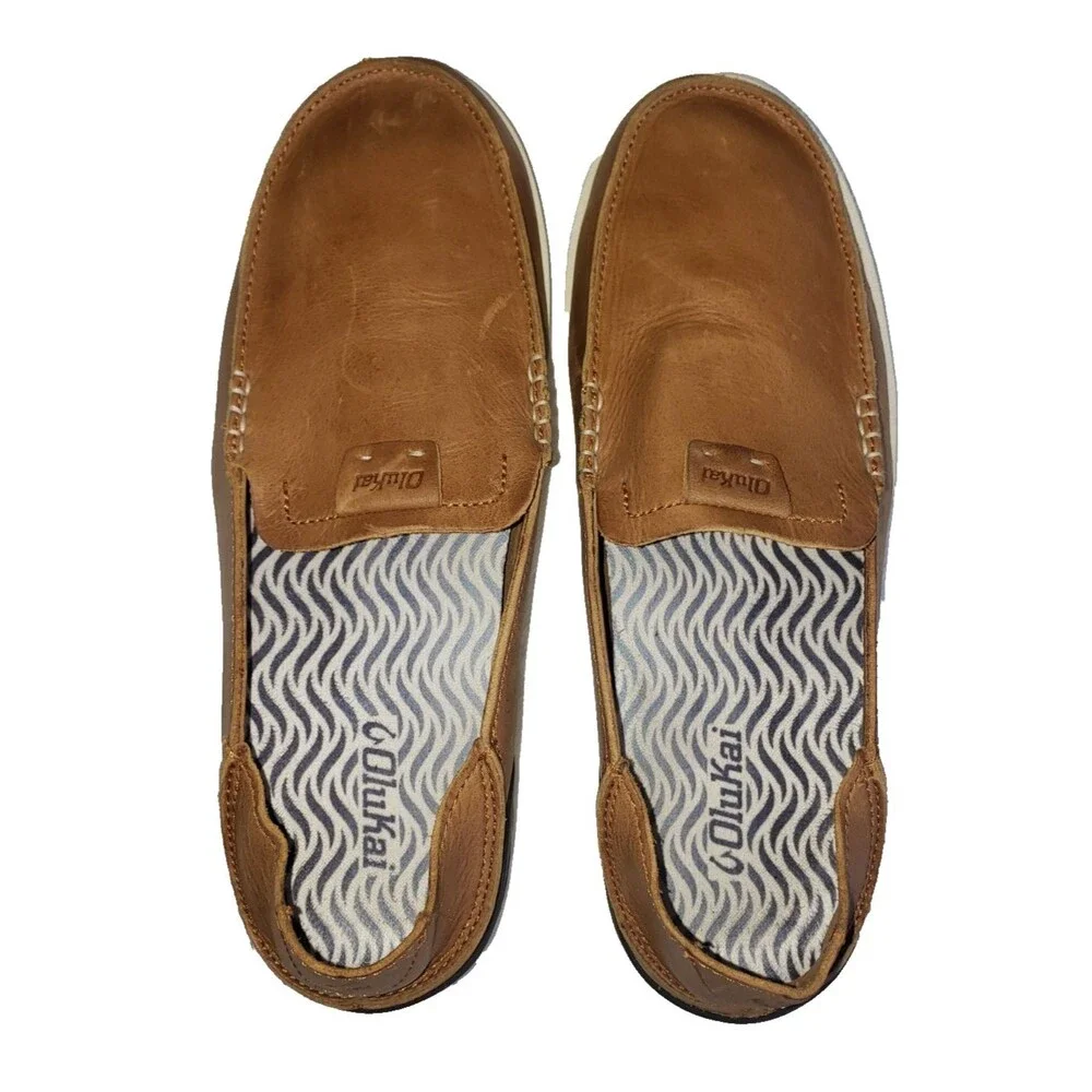 OLUKAI Kakaha Convertible Leather Slip-On Loafers Fox Tan Men's Size 10